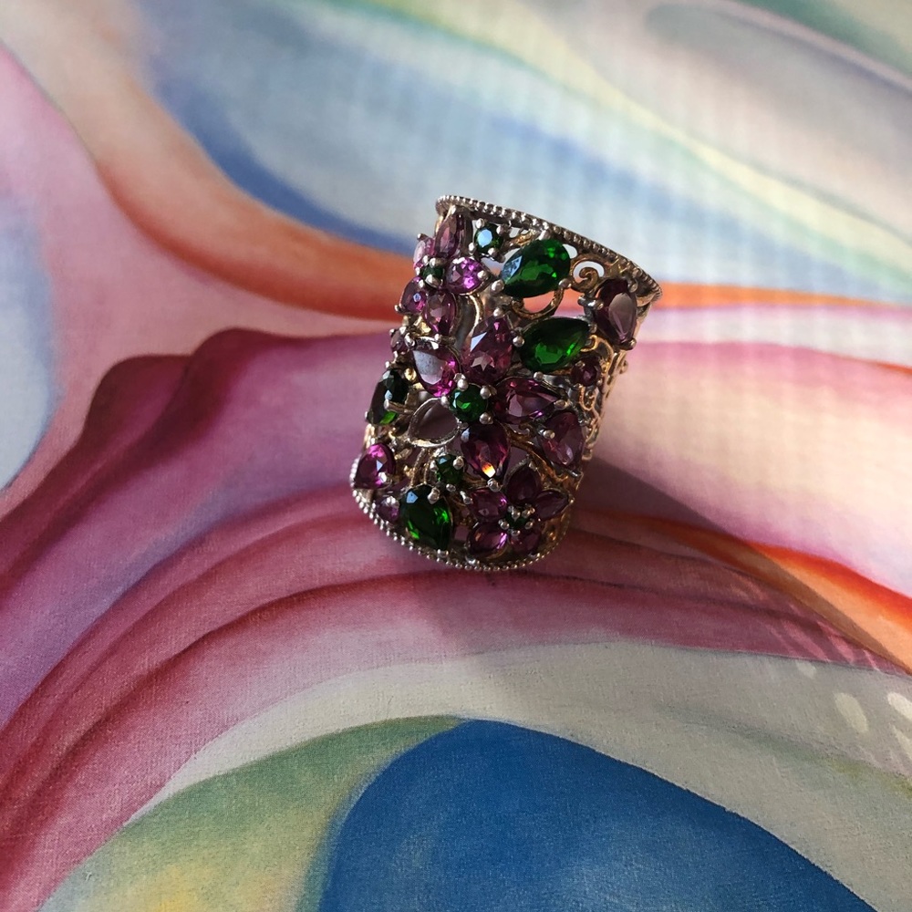 Amethyst/emerald silver ring. Read listing